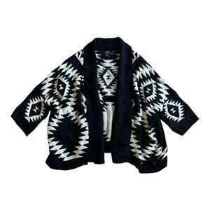 Forever 21 Black Aztec Print Open Front Shawl Cardigan S